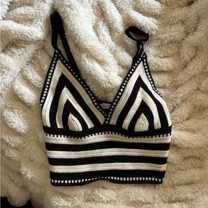 Black + White Knit Crop Top- One Size